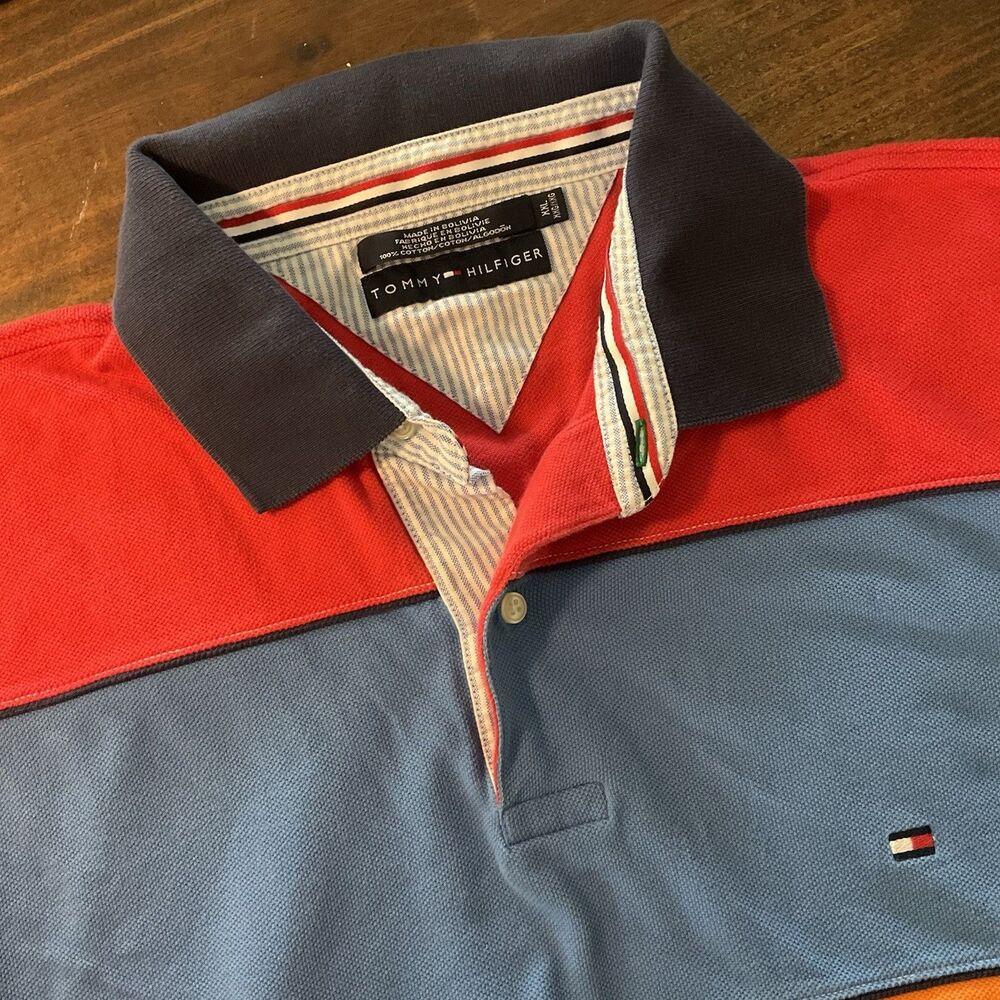 Tommy Hilfiger Polo Shirt Mens 2XL Multicolor Stripe Cotton Rugby Preppy Y2K